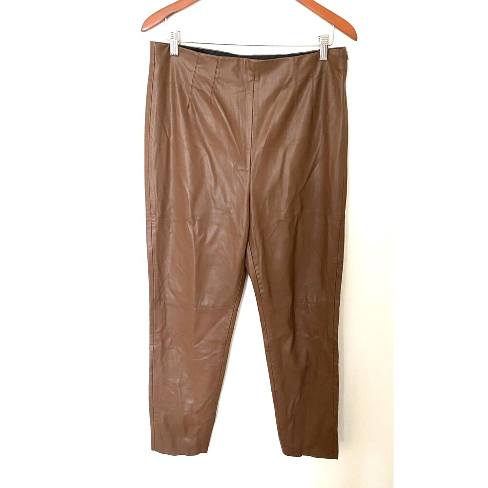 Zara Brown Faux Leather High Rise Pull Up Side Zipper Leggings Sz XXL